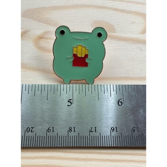 Frog Eating Fries Enamel Pin Cute Gold-Tone Backing - Picture 3 of 3